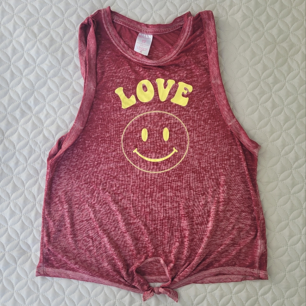 No Boundries Love Smiley Face Tank with Tie Front